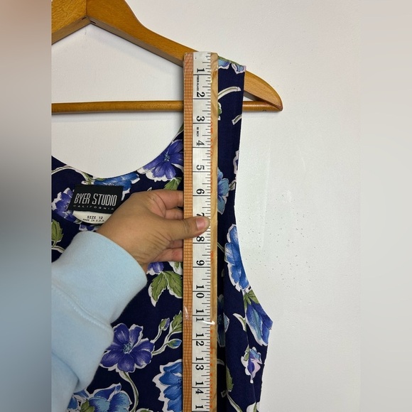 VTG Y2K Byer Studio Women 12 Midi Dress Floral Blue English Country Cottage slit - Picture 14 of 16